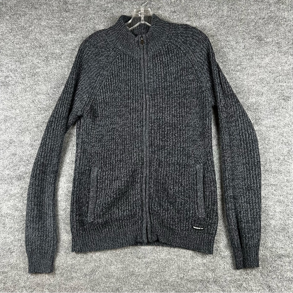 Threadbare Mens Chunky Knit Full Zip Sweater Gray Size M